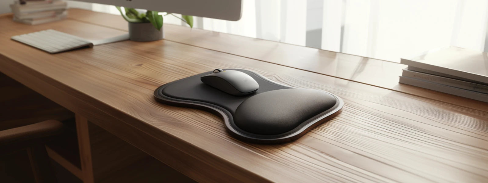 Tapis ou accessoire de souris avec repose-poignet en mousse sur un bureau de travail