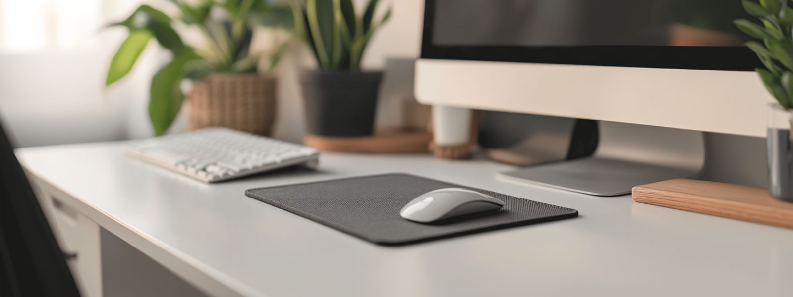 Tapis de souris simple et compact sur un bureau minimaliste