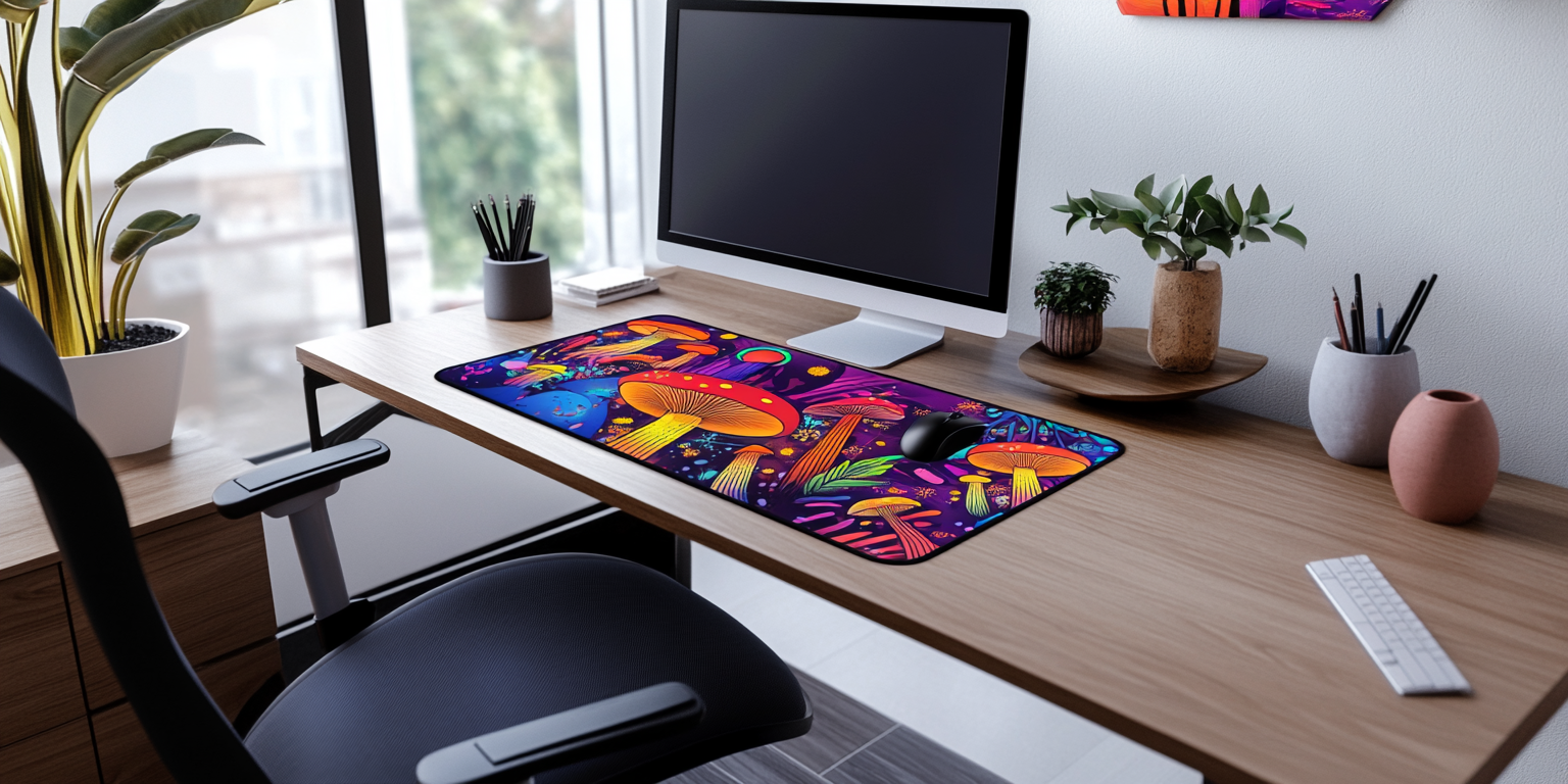 Tapis de souris multicolore sur un setup coloré