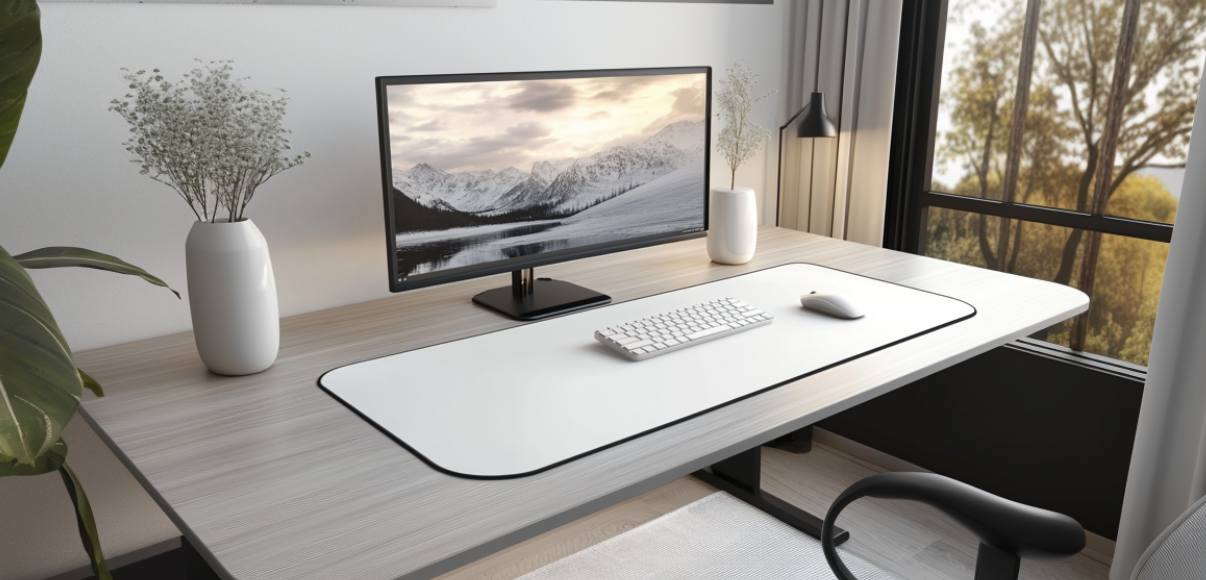 Tapis de souris blanc XXL minimaliste sur un beau bureau moderne