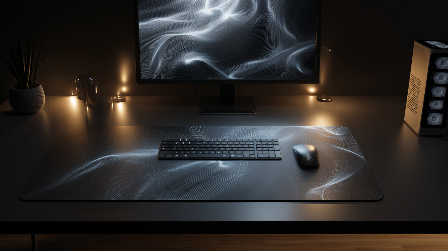 Tapis de souris XXL design abstrait avec motifs graphiques sur bureau moderne