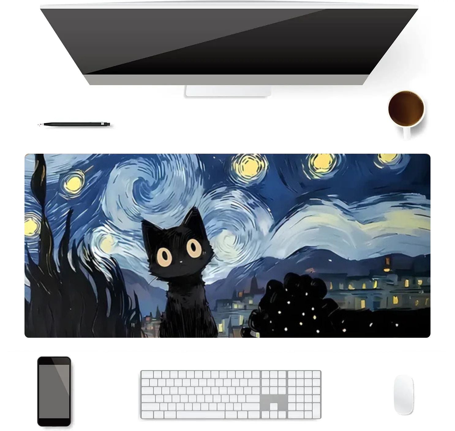 Tapis de Souris XXL Chat sous les Étoiles