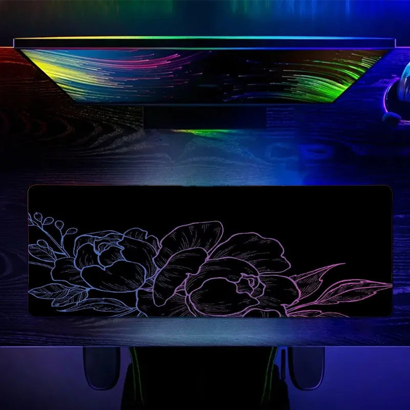 Tapis de Souris XXL Fleurs Néon